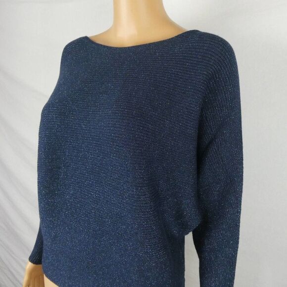 Chico's Navy Blue Metallic Dolman Sleeve Pullover Sweater Ribbed 1 Small - Picture 2 of 10
